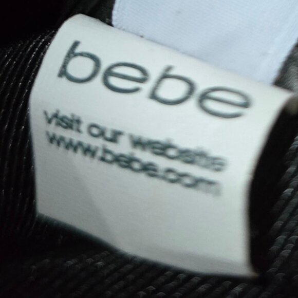 BEBE Black Genuine Leather Tote Bag W Silver Hardware Magnetic Closure - Picture 11 of 12